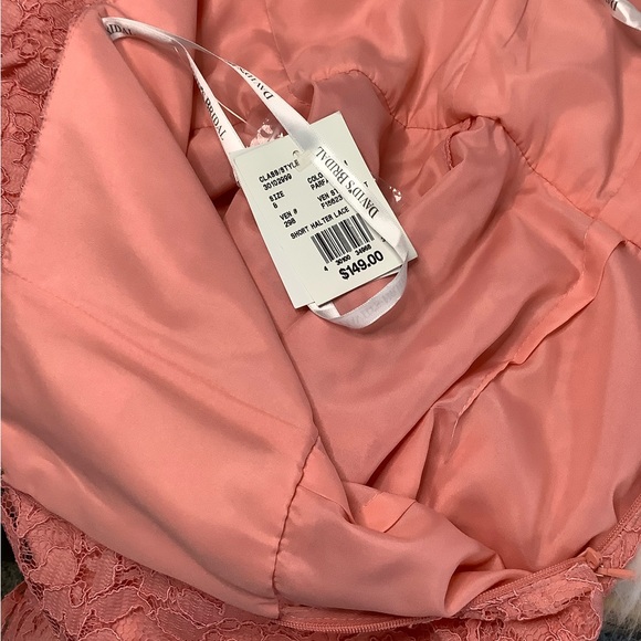 NWT 🍑David's Bridal Peach Lace Halter Dress - Picture 15 of 16